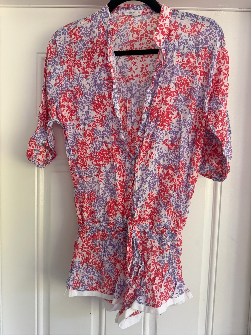 Poupette St. Barth Red and Lavender Floral Romper